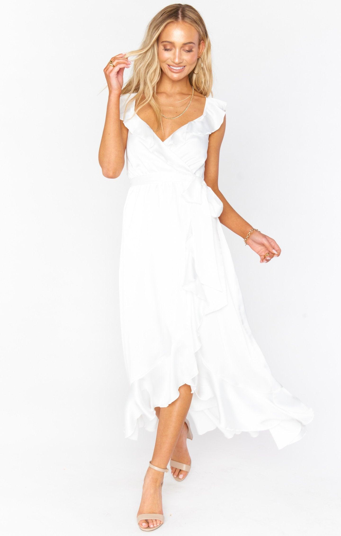 Samantha Ruffle Wrap Dress ~ Ivory Luxe Satin Product Image