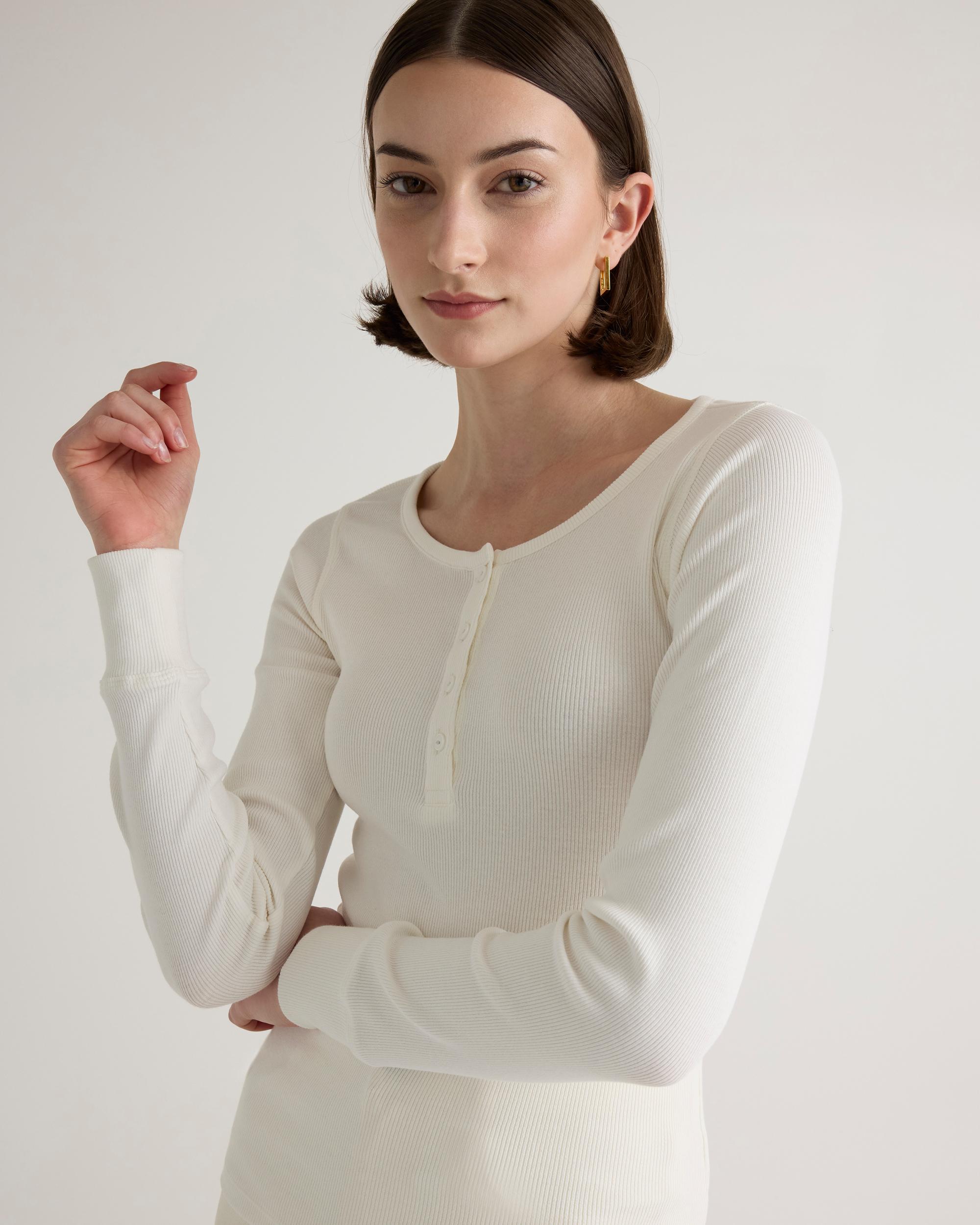 Quince | Women's Micro-Rib Henley Long Sleeve T-Shirt Size XL, Organic Cotton Product Image