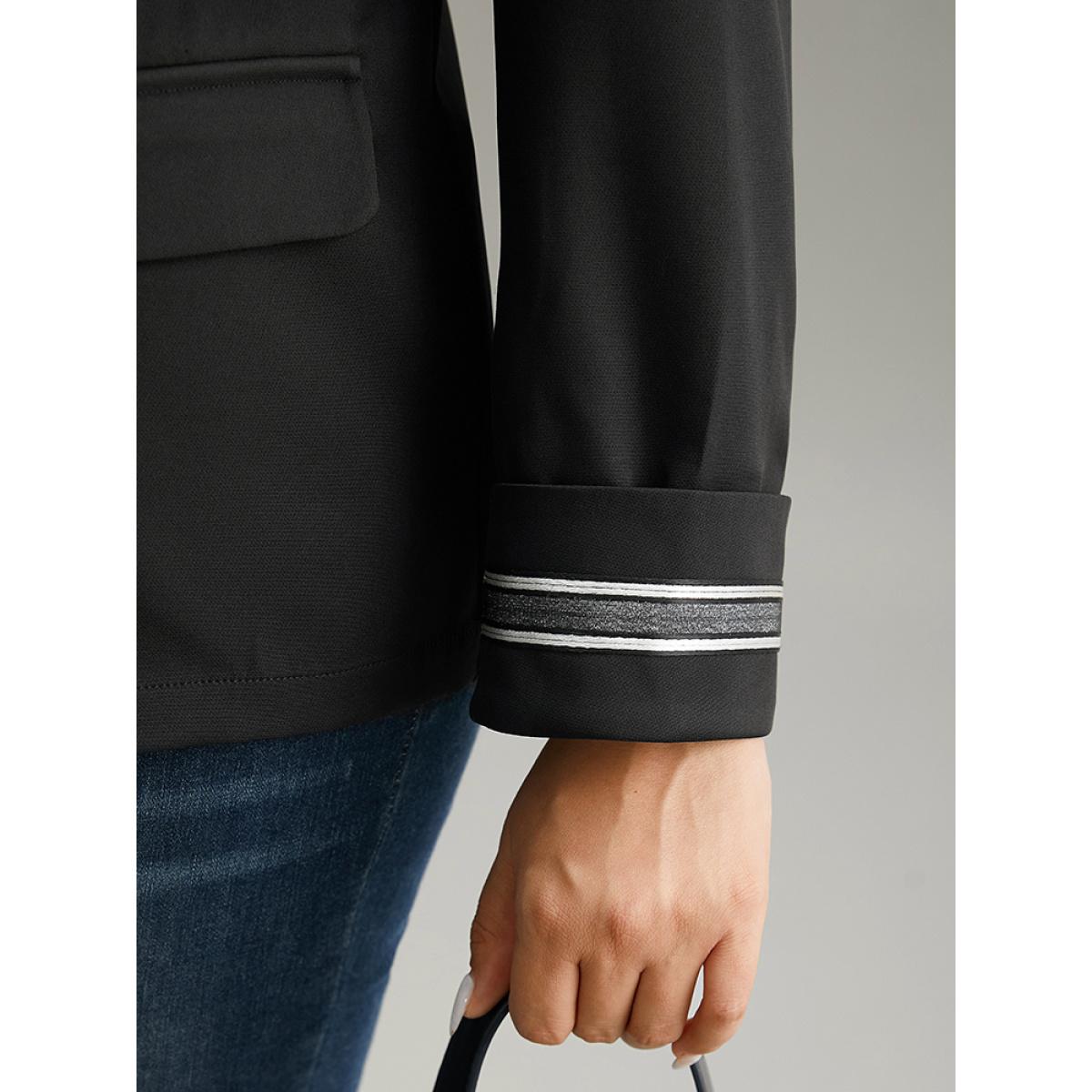 Plus Size Suit Collar Metal Detail Patchwork Blazer Black Women Office Plain Patchwork Sleeve Long Sleeve Suit Collar 26/4X Office Blazers BloomChic Product Image