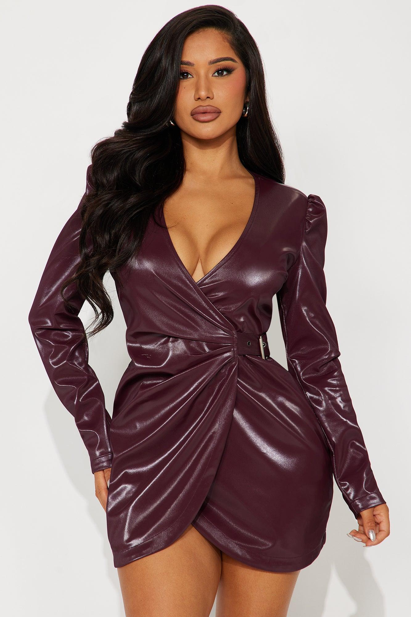 Scarlette Faux Leather Mini Dress - Wine Product Image