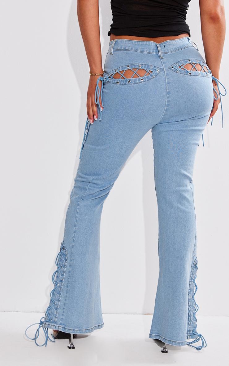 Shape Light Blue Stretch Denim Lace Up Flare Jeans Product Image