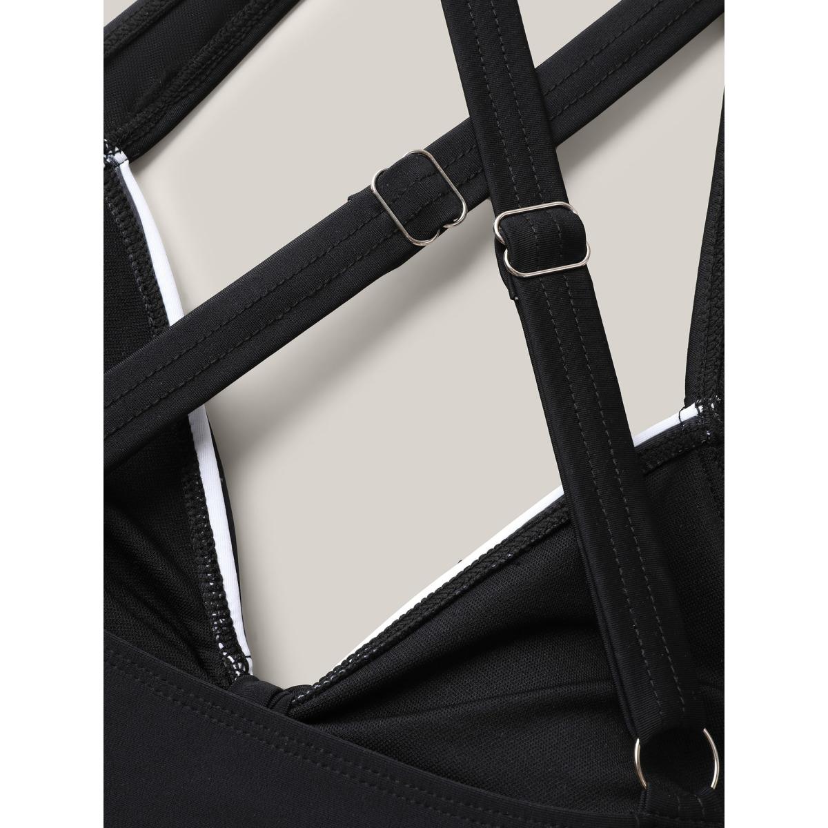 Plus Size Striped Adjustable Bust-Tie One-Piece Swimsuit Women's Swimwear Black Beach Tie knot Curve Bathing Suits High stretch One Pieces BloomChic 14-16/1X Product Image