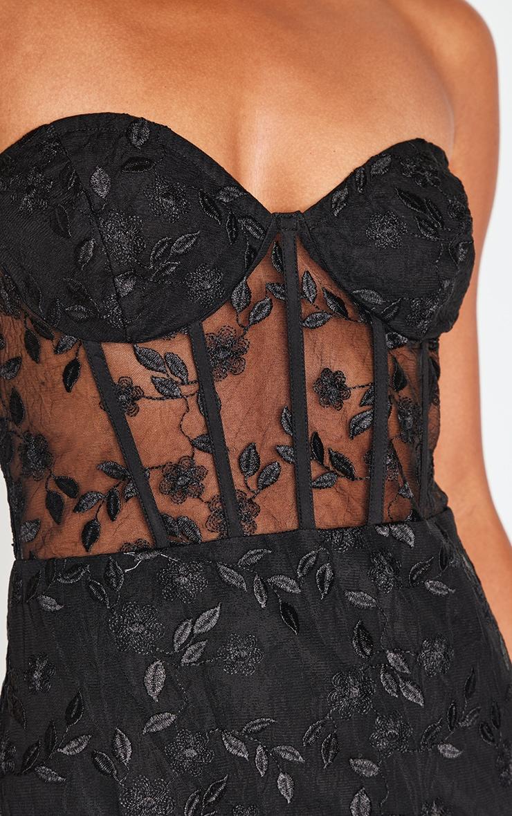 Black Floral Mesh Overlay Corset Mini Dress Product Image