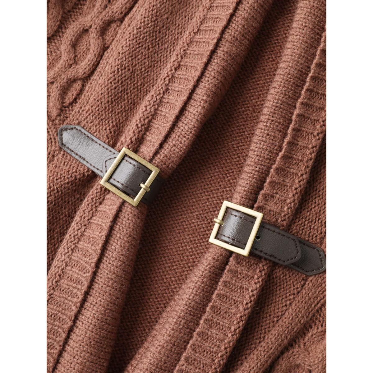 Plus Size Cable Knot Irregular Hem Cardigan Yellowishbrown Women Boho Loose Long Sleeve Vacation Cardigans BloomChic 22-24/3X Product Image