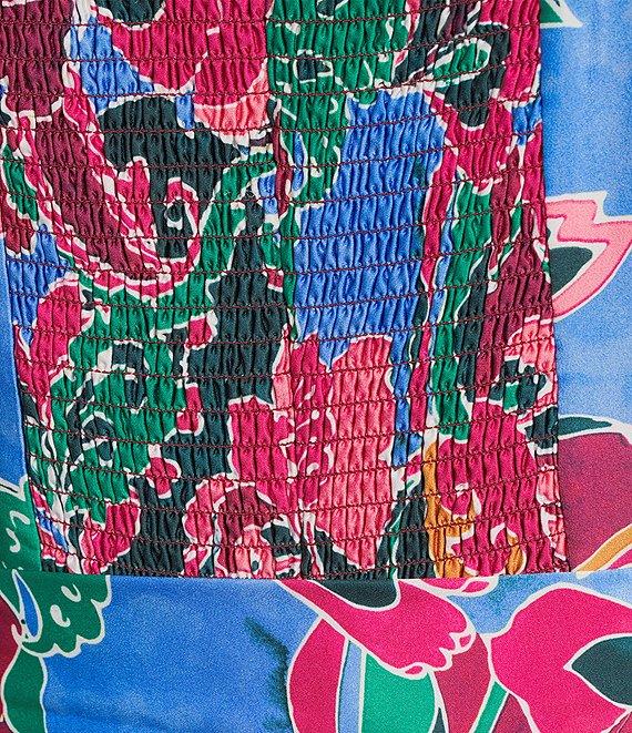 Eliza J Plus Size Square Neck Short Puffed Sleeve Crepe Satin A-Line Tiered Dress Product Image