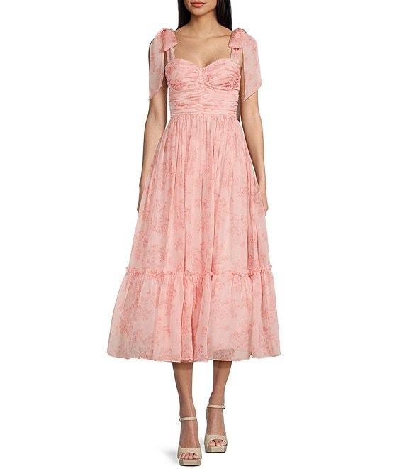 B. Darlin Wide Tie Strap Floral Printed Midi Dress Product Image