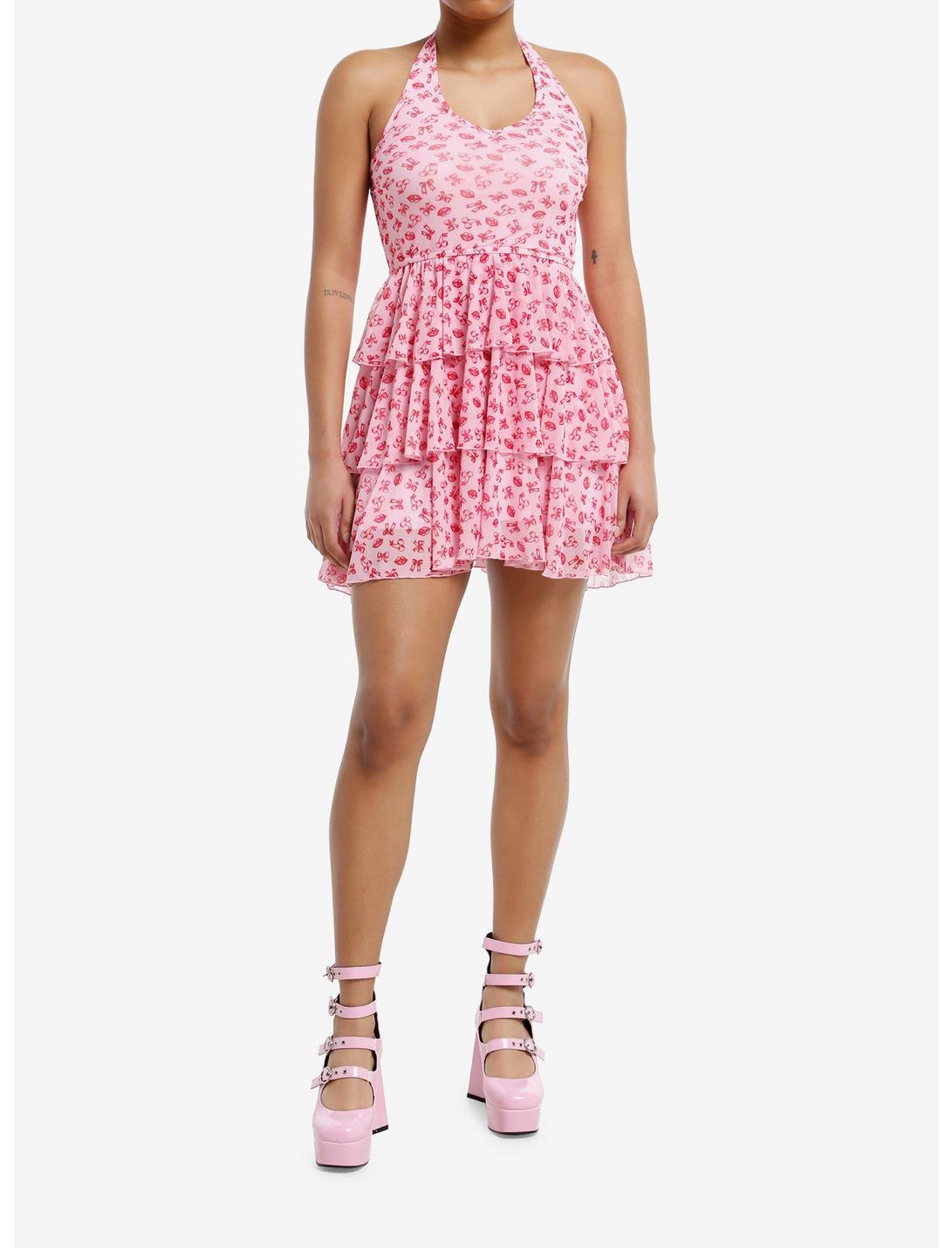 Sweet Society Pink Kisses & Hearts Halter Dress Product Image