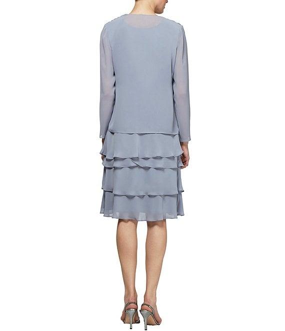 Ignite Evenings Scoop Neck Chiffon Tiered 2-Piece Jacket Dress Product Image