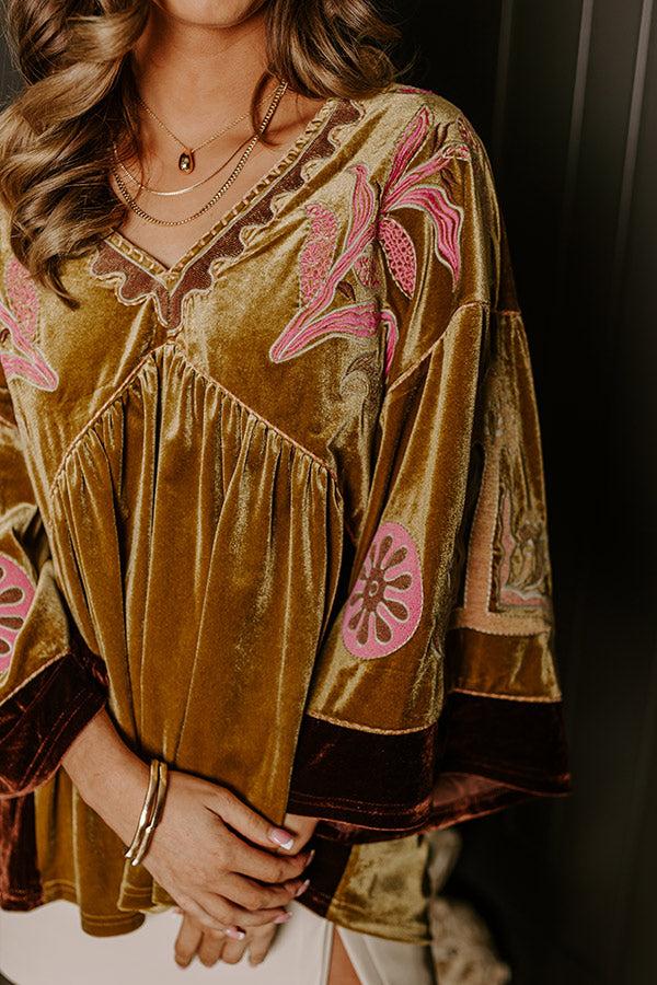 Feeling Boho Embroidered Velvet Top in Mustard Product Image