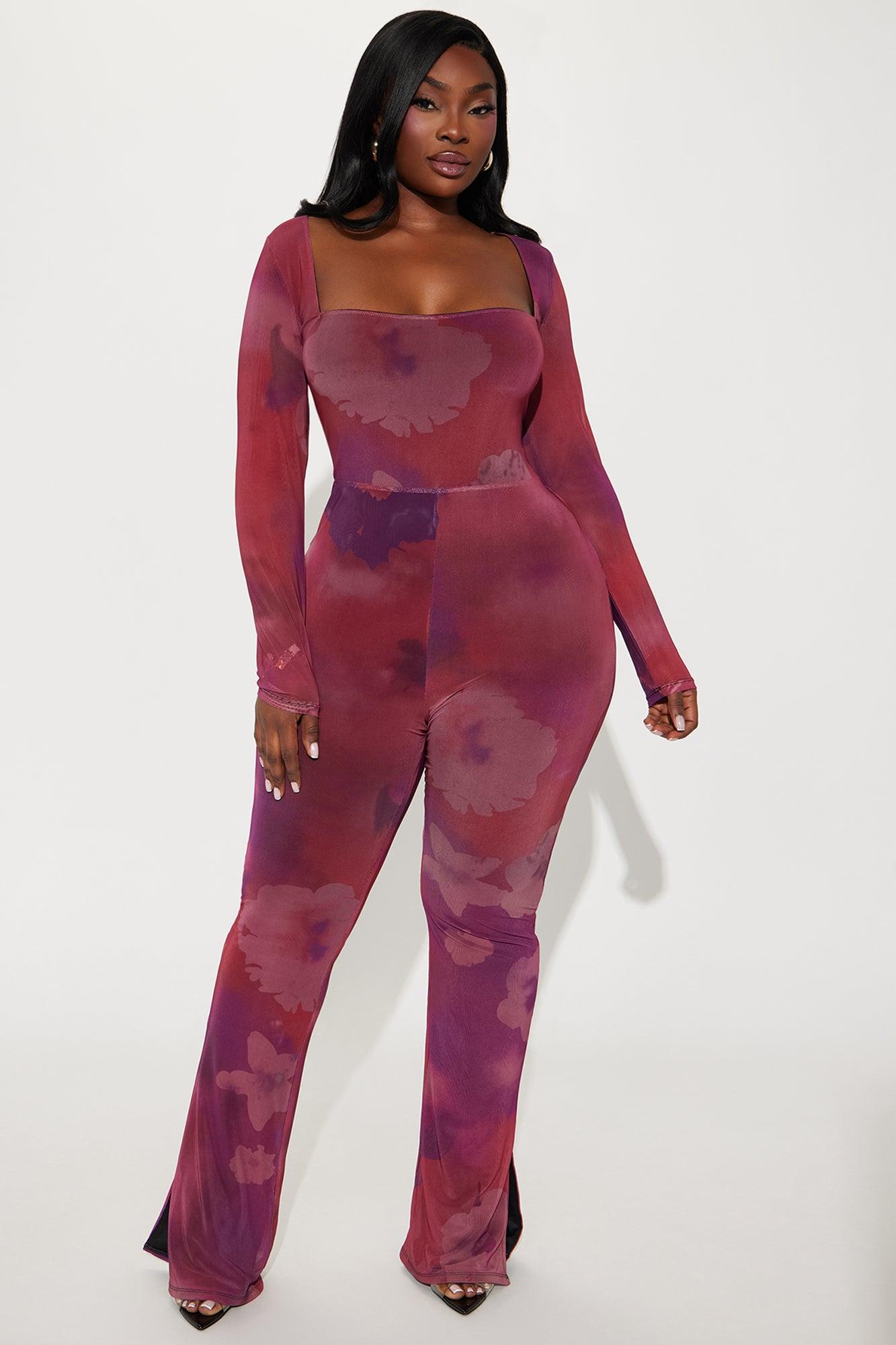 Lost In The Trance Mesh Jumpsuit - Raspberry/Combo Product Image