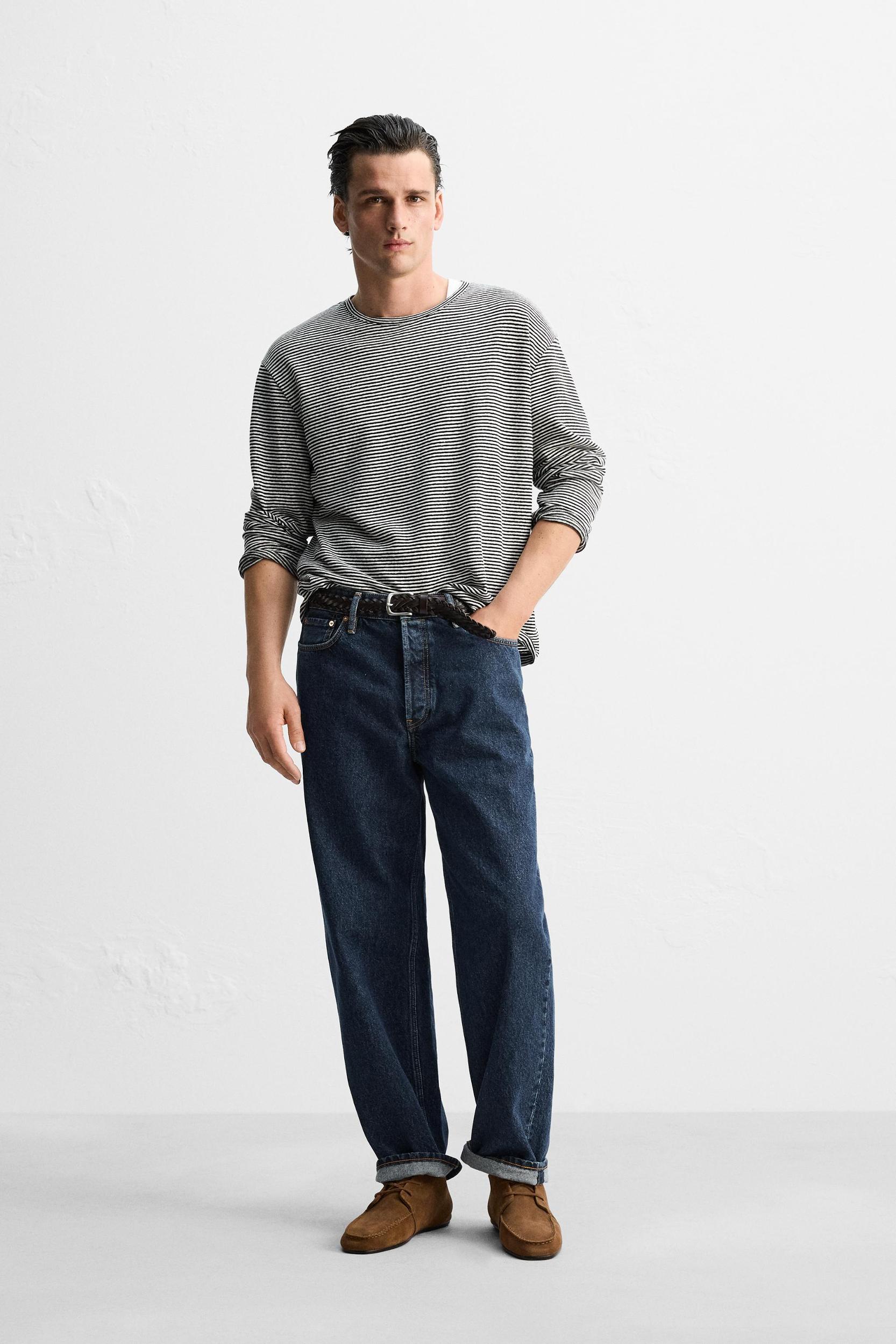 LIMITED EDITION COTTON LINEN BLEND STRIPED T-SHIRT Product Image