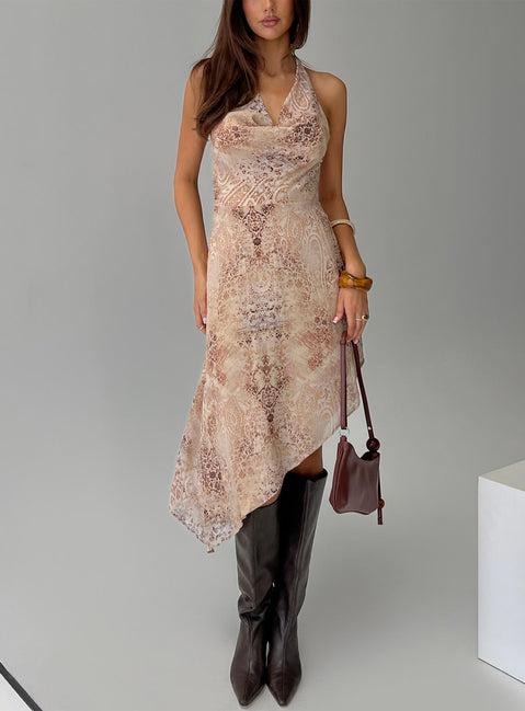 Zolena Halter Asymmetrical Midi Dress Multi Product Image