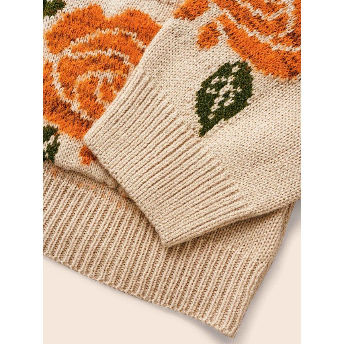 Plus Size Floral Texture Patch Pocket Cardigan LightBrown Women Casual Loose Long Sleeve Everyday Cardigans BloomChic 28/5X Product Image