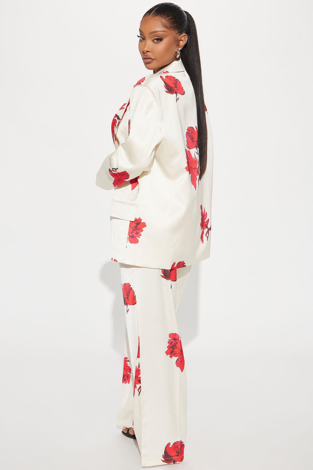 Karina Floral Blazer Pant Set - Red/combo Product Image