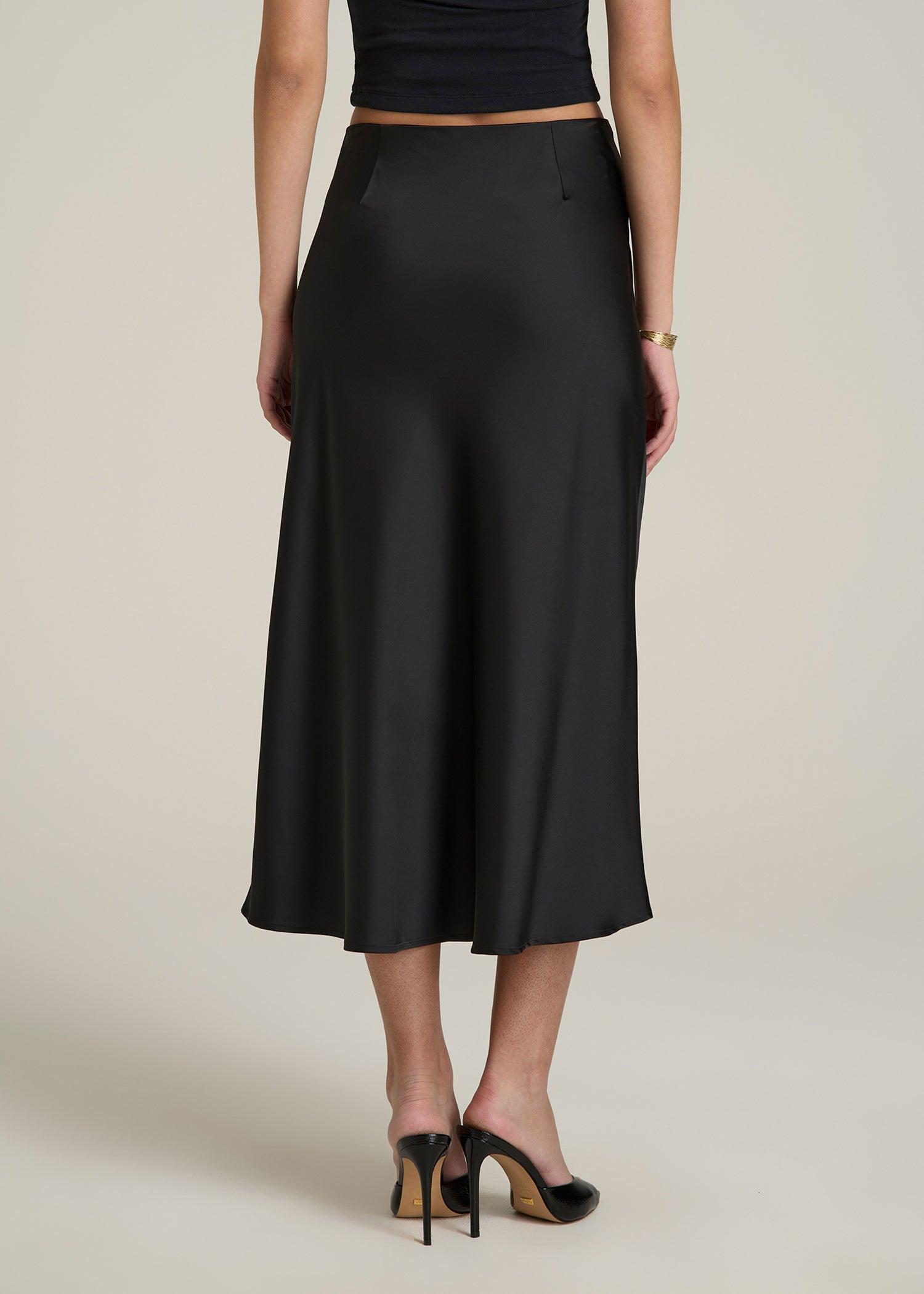 Pull-On Satin Midi Skirt for Tall Women in Black Female Product Image