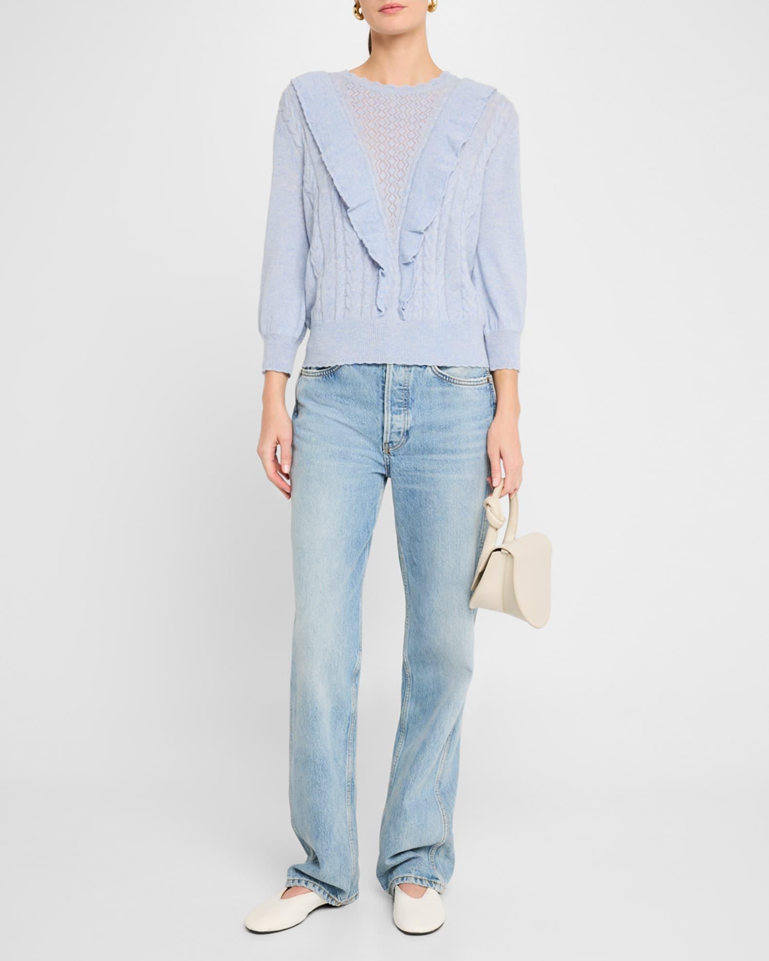 Ruffle-Trim Cable Cashmere Sweater Product Image