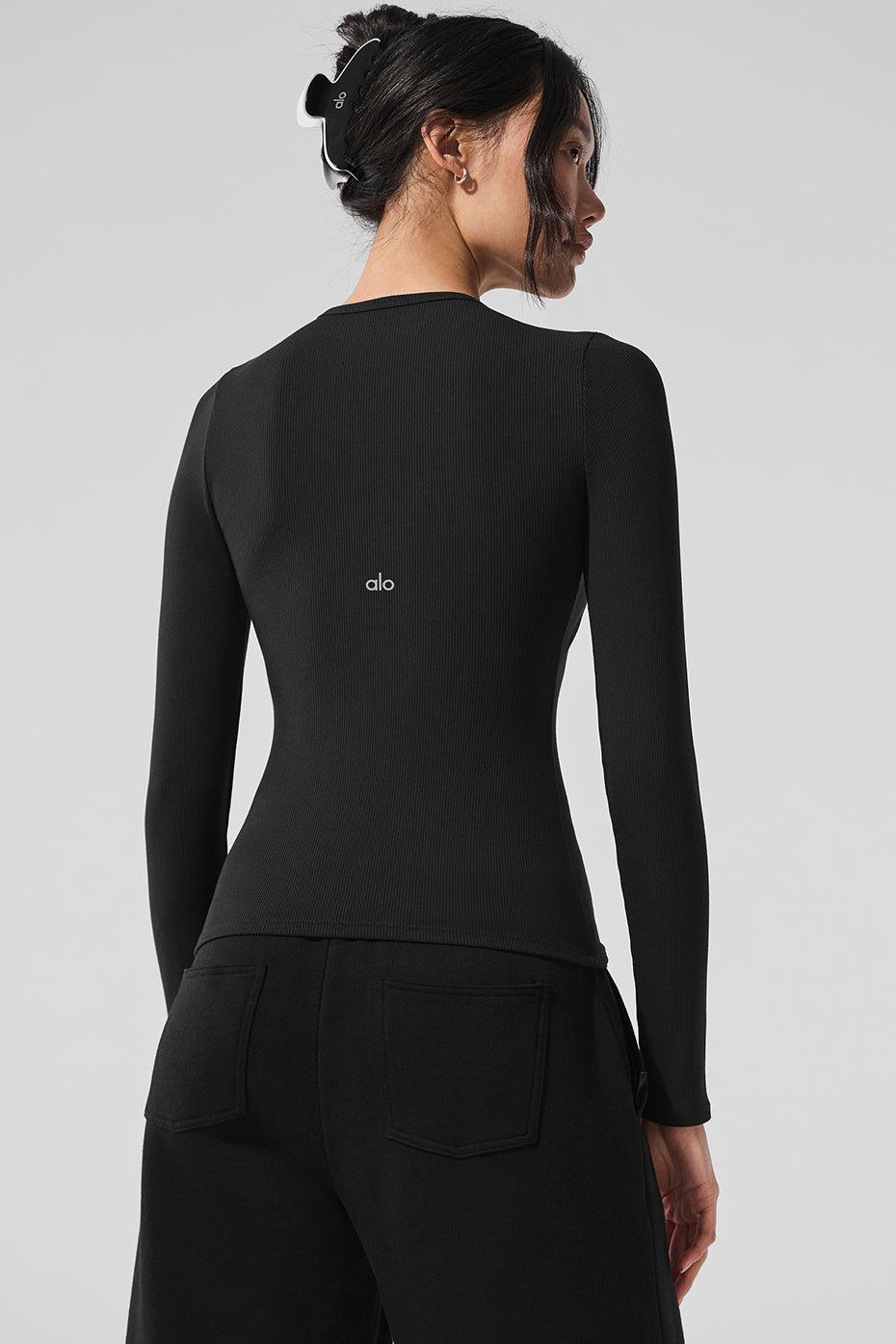 Ribbed Modal Long Sleeve - Black Product Image