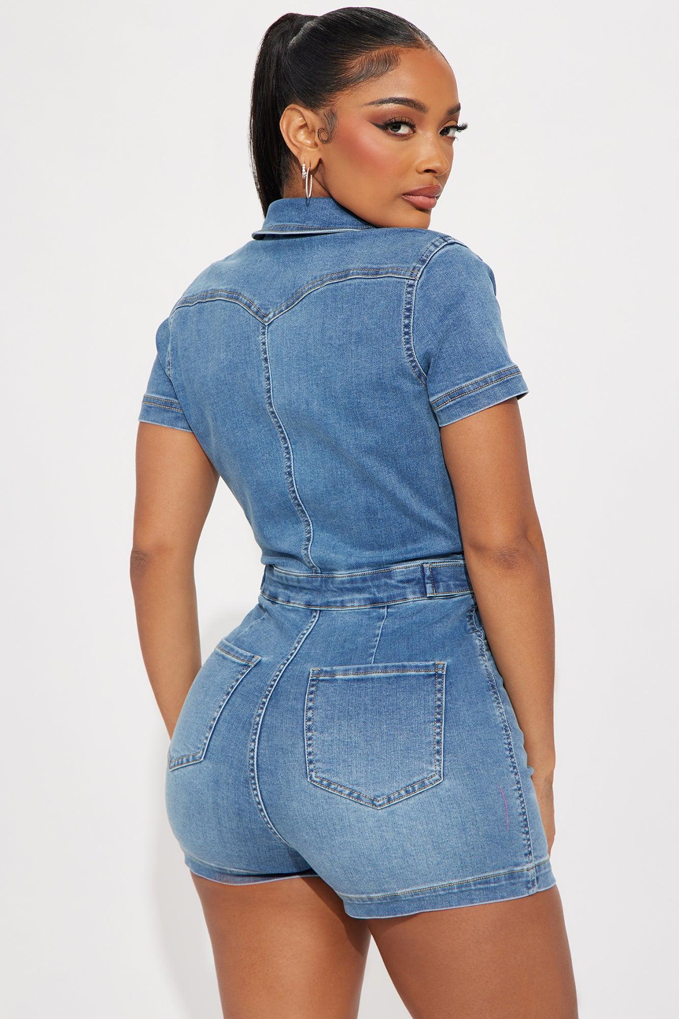Fading Into Friday Denim Romper - Light Wash Product Image