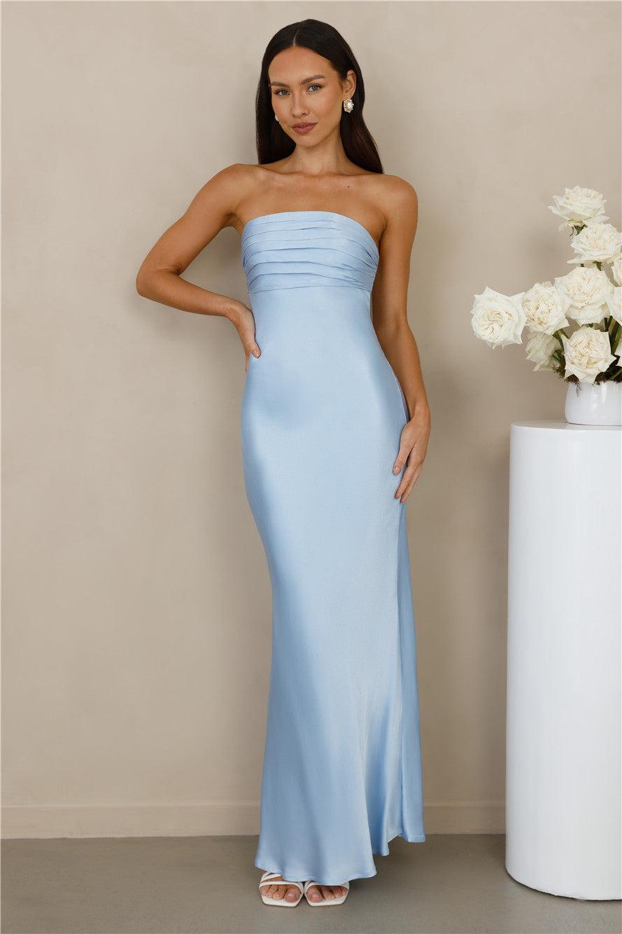 The Seraphina Strapless Satin Maxi Dress Blue Product Image