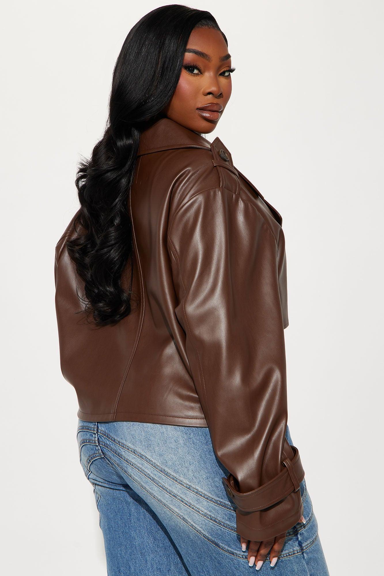 Daphne Faux Leather Cropped Trench - Chocolate Female Product Image