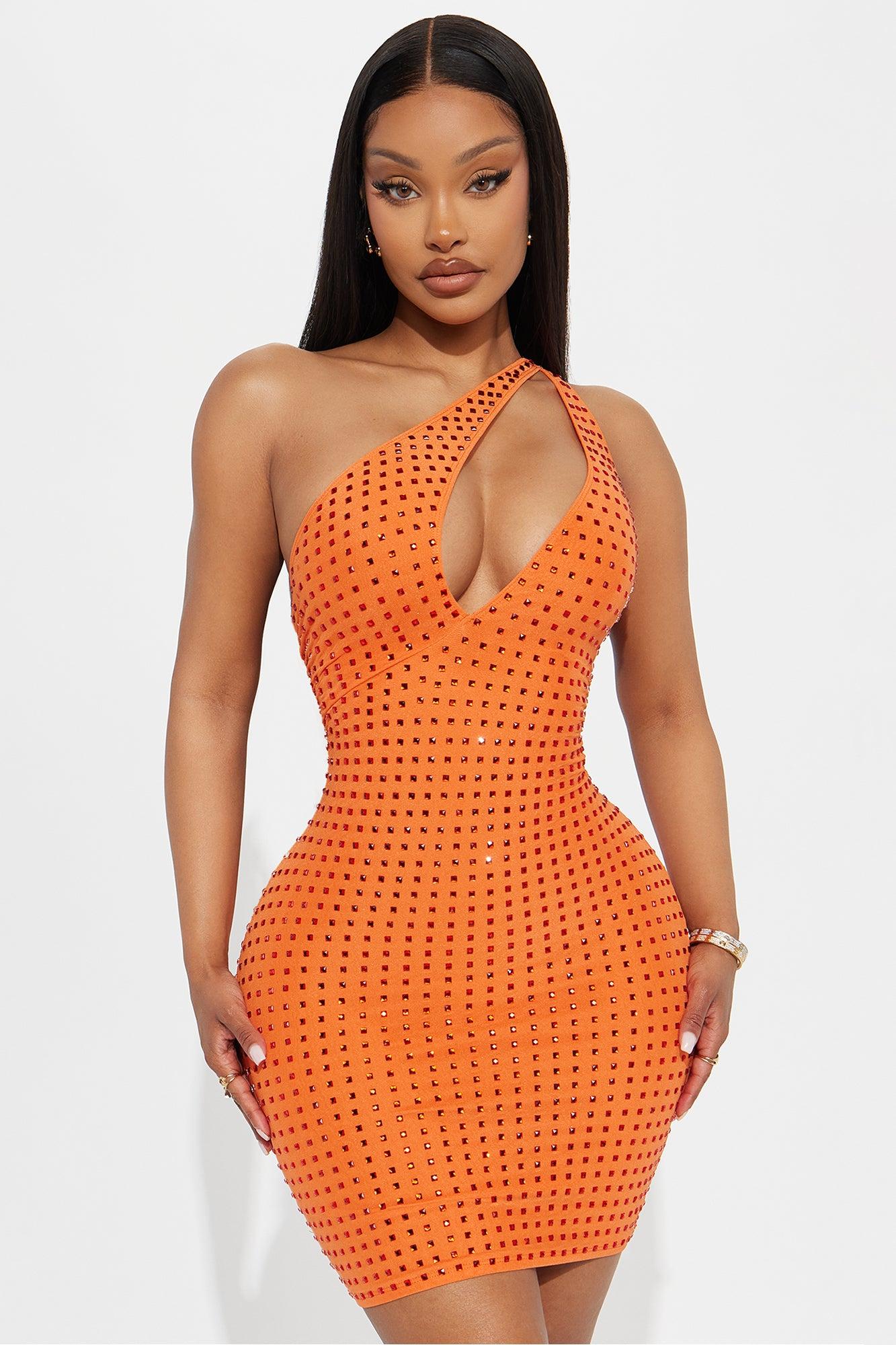 Amelia Rhinestone Cut Out Mini Dress - Orange Female Product Image