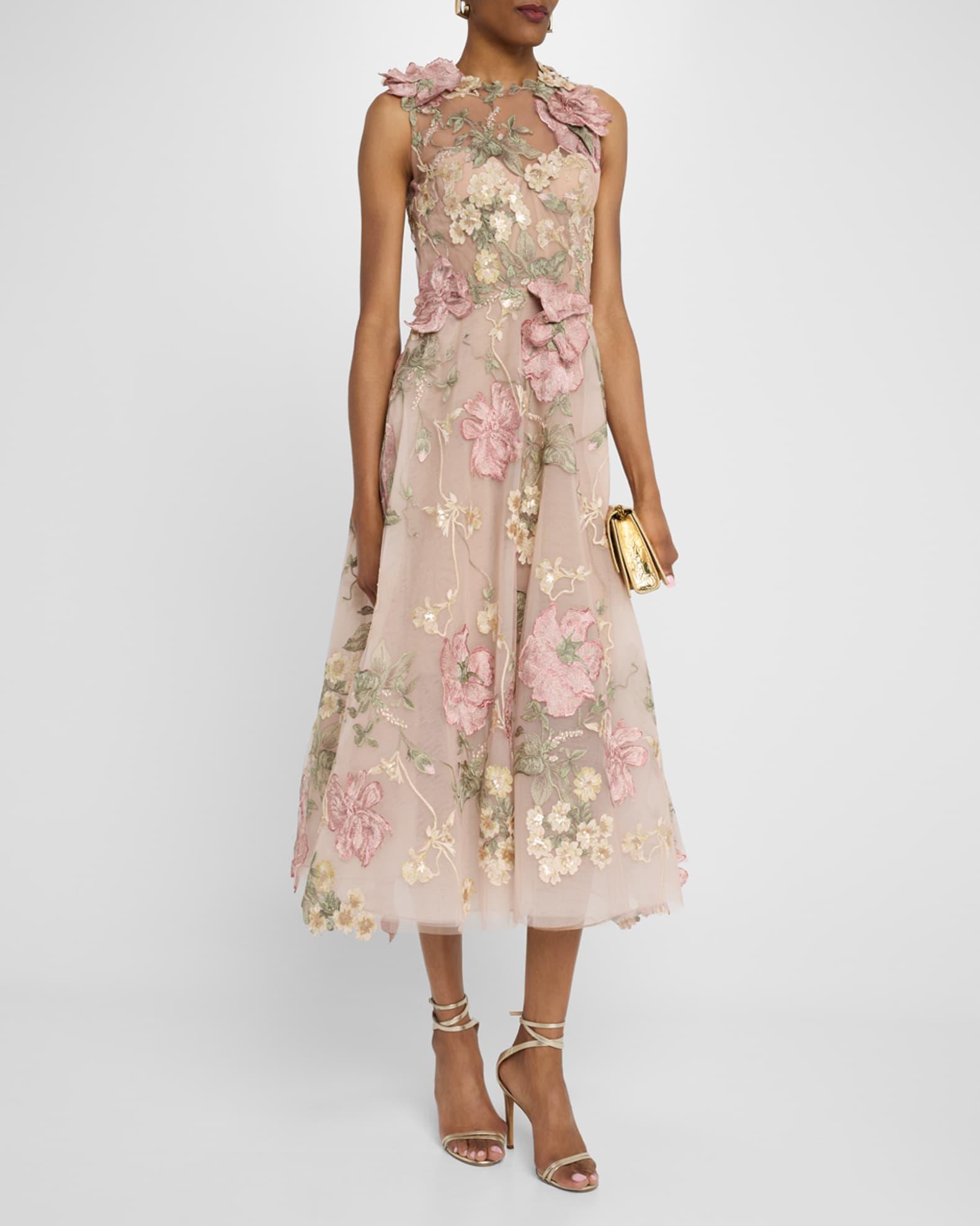 Floral Embroidered Sleeveless Tea-Length Dress Product Image