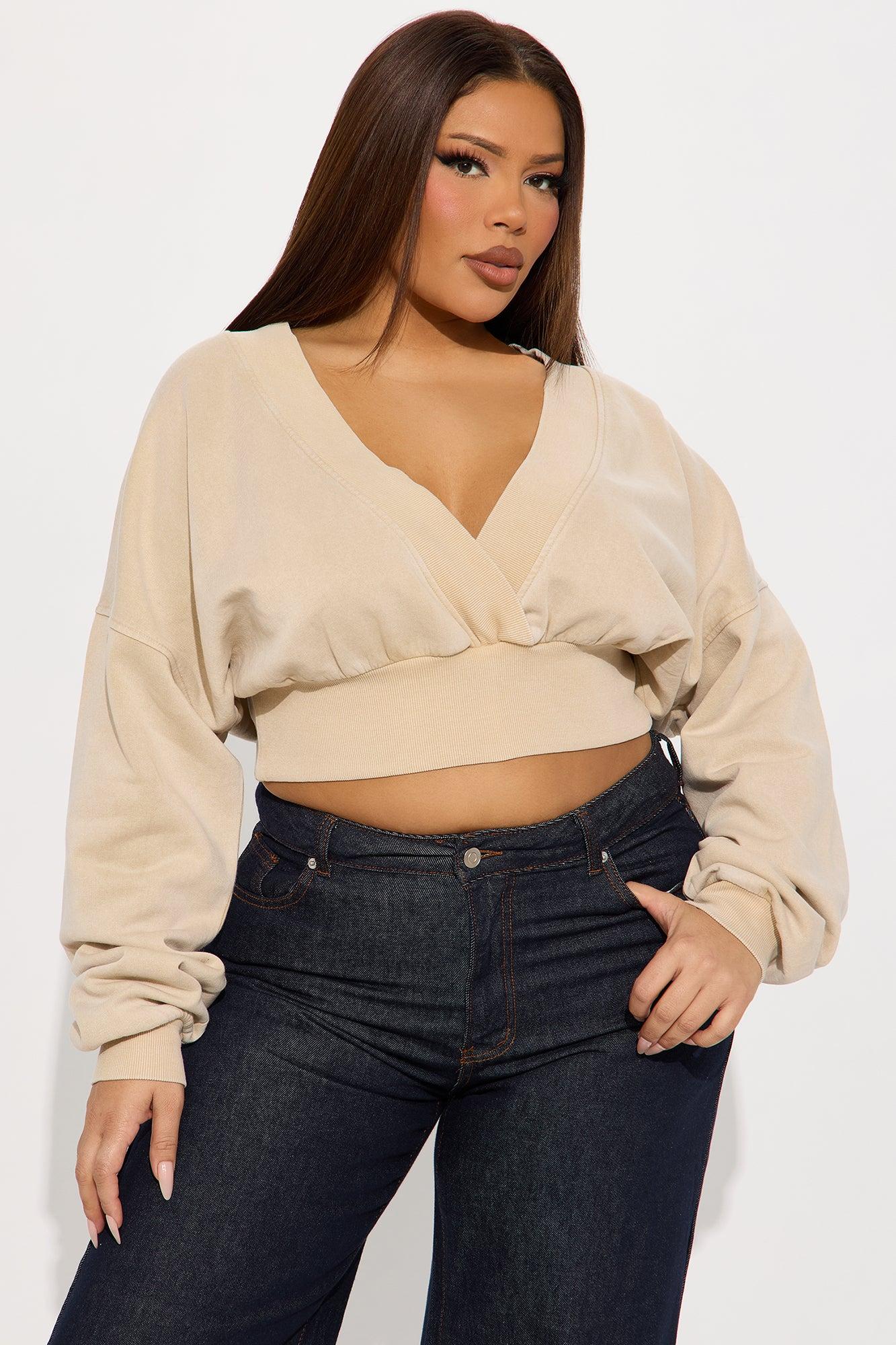 Amara Fleece Off Shoulder Sweatshirt - Stone Product Image