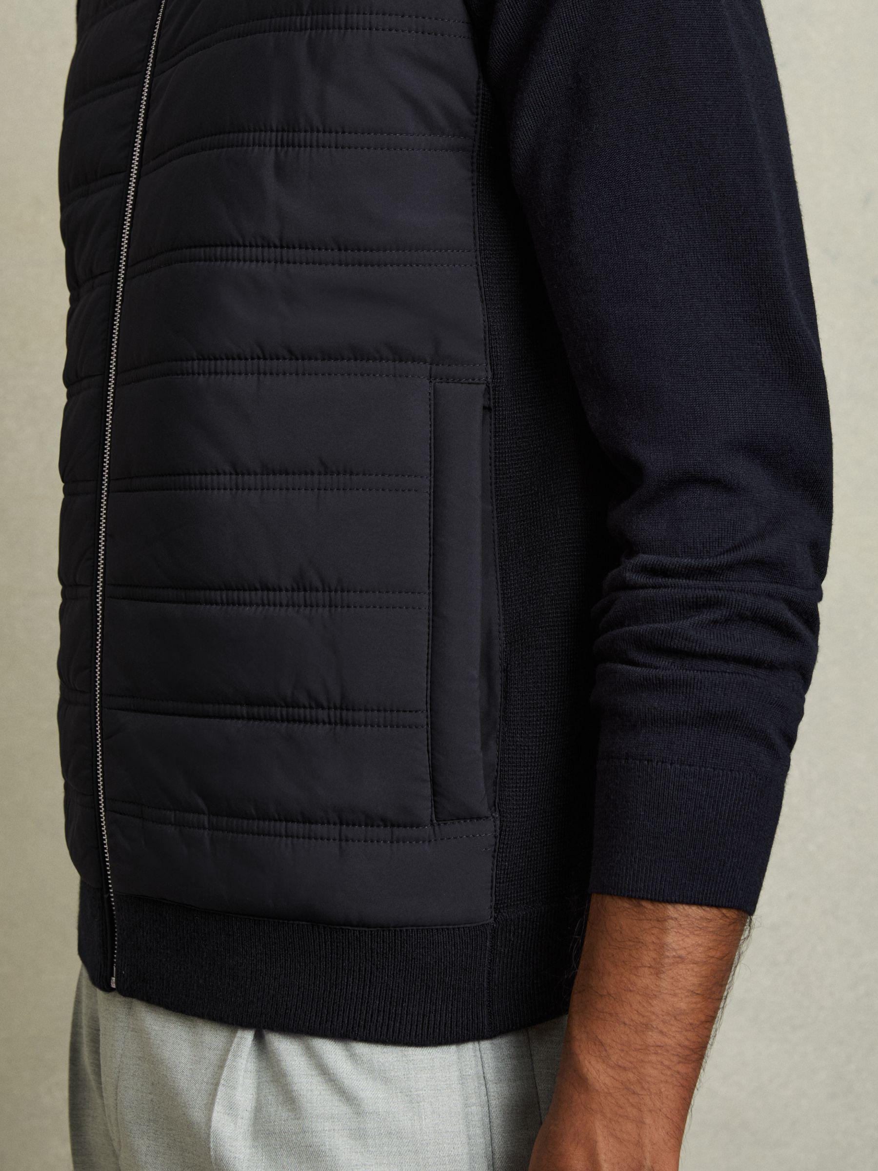 Hybrid Quilt and Knit Zip-Through Gilet in Navy Product Image