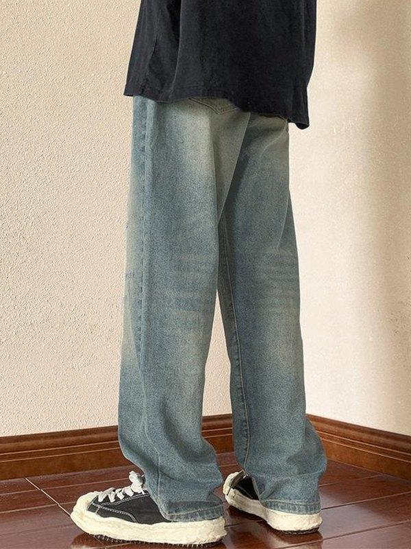 Men's Vintage Distressed Denim Loose Jeans Product Image
