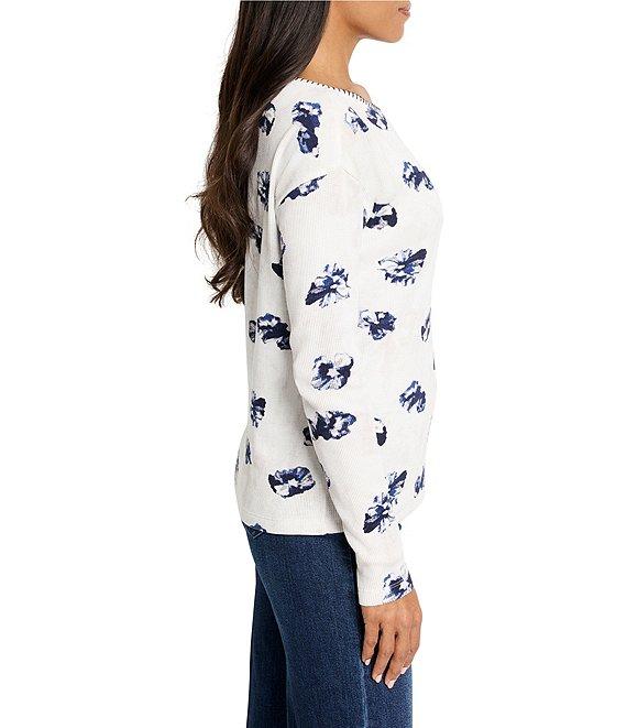 NIC + ZOE NZT Stamped Floral Waffle Round Neck Long Sleeve Tee Product Image