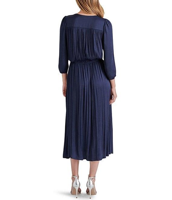 Steve Madden Arlene Washed Satin V Neck Quarter Sleeve Midi Dress Product Image