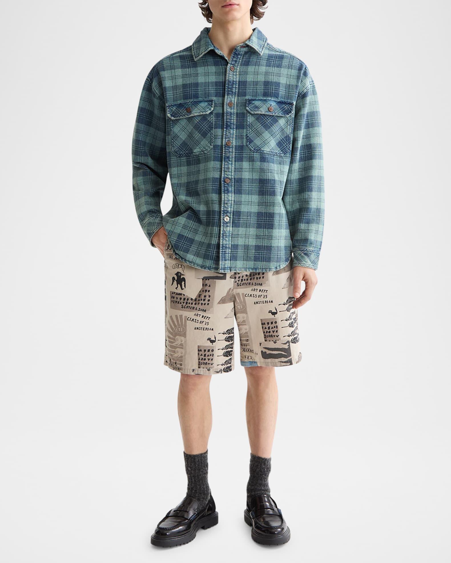 Men's Check Washed Denim Overshirt Product Image