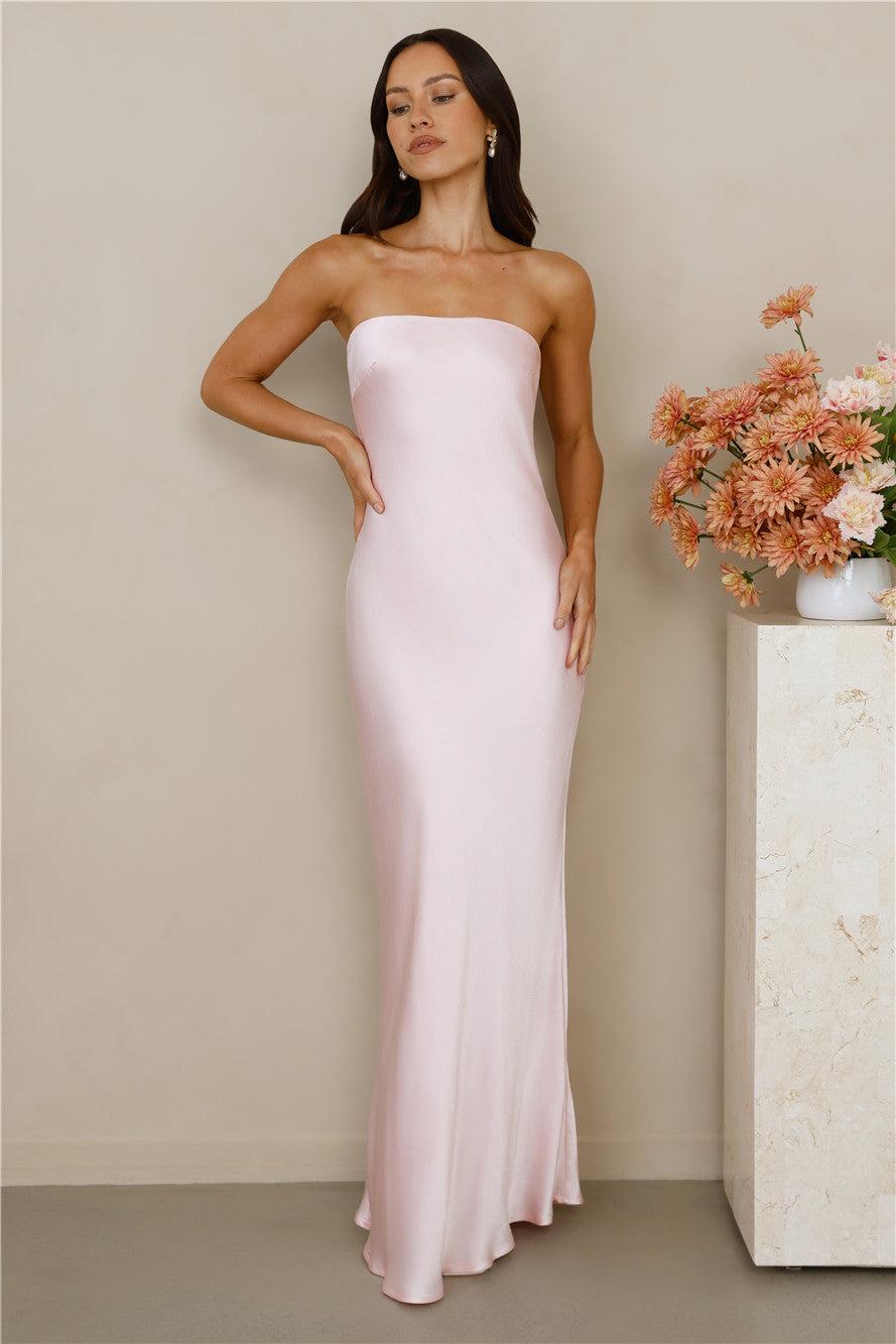 The Felicity Strapless Satin Maxi Dress Pink Product Image