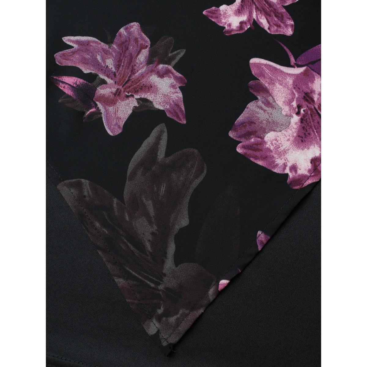 Plus Size Black Floral Asymmetrical Sheer Dolman Sleeve Blouse Women Elegant Elbow-length sleeve Round Neck Everyday Blouses BloomChic 18-20/2X Product Image