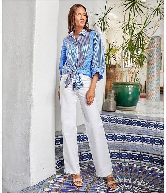 Karen Kane 3/4 Blouson Sleeve Mixed Stripe Tie-Front Top Product Image