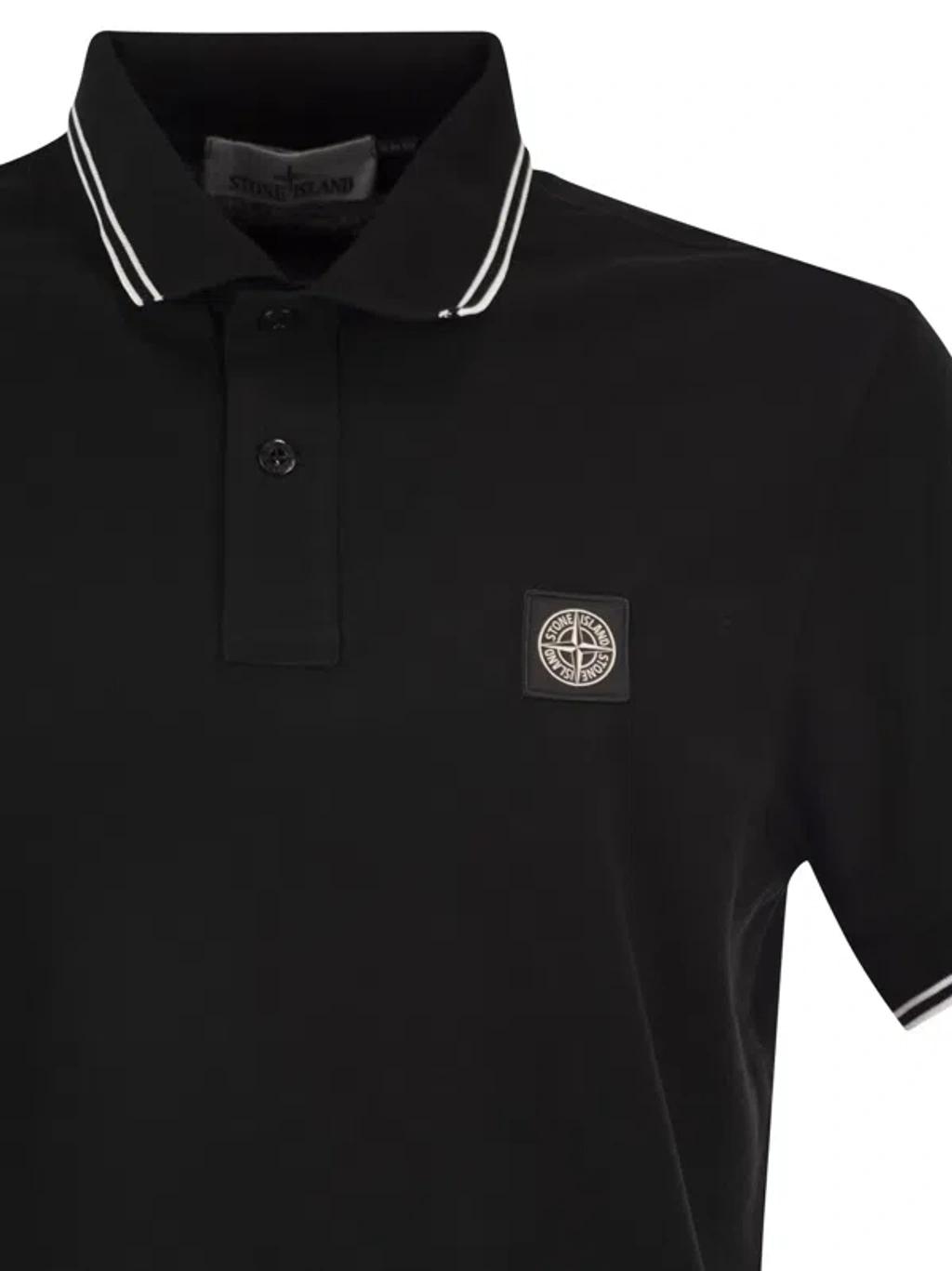 STONE ISLAND Mens Black Brand-patch Regular-fit Stretch-cotton Polo Shirt Xl Product Image