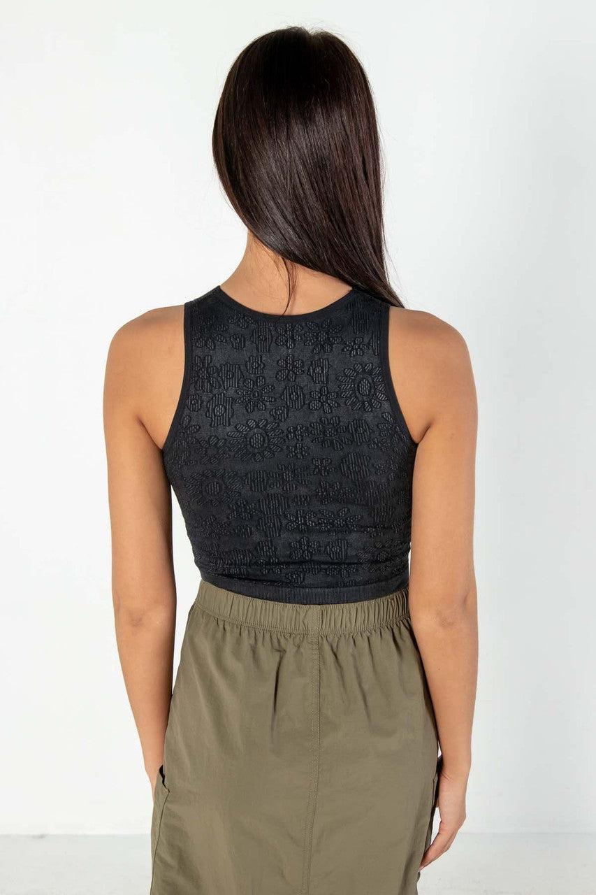 Black Floral Seamless Jacquard Tank Product Image