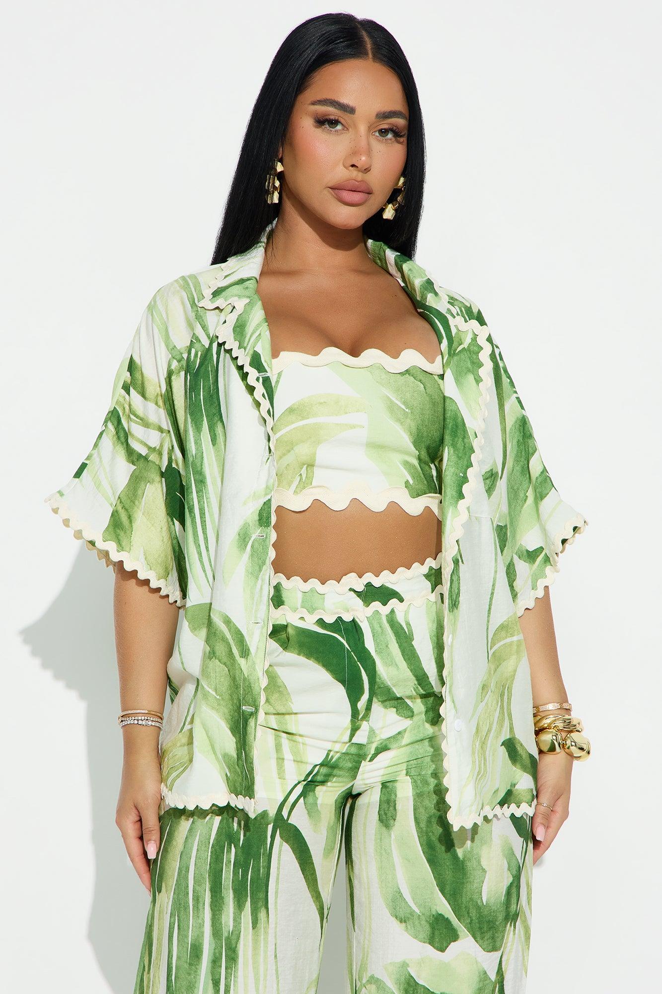 Tropic Getaway 3 Piece Pant Set - Green/combo Female Product Image