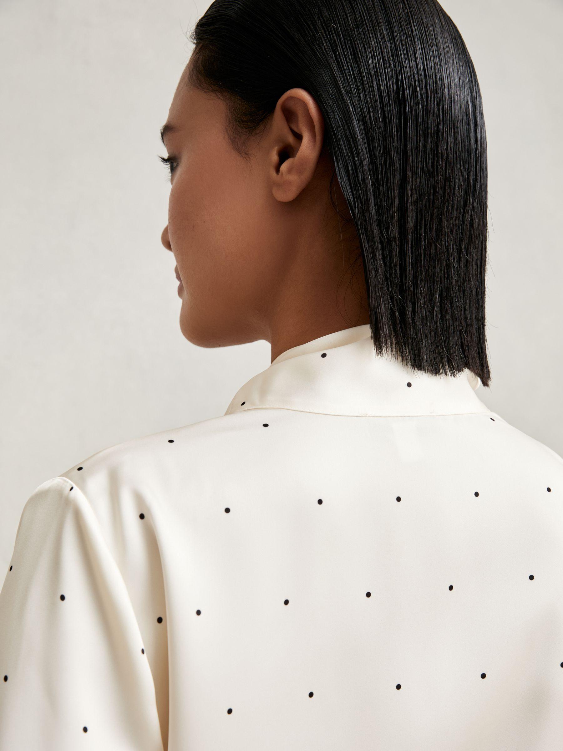 Satin Polka Dot Tie Neck Blouse in Ivory Product Image