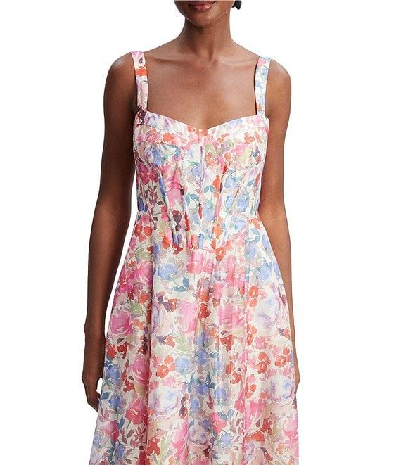 Bardot Lilah Floral Print Sweetheart Neck Sleeveless Corset Midi Dress Product Image