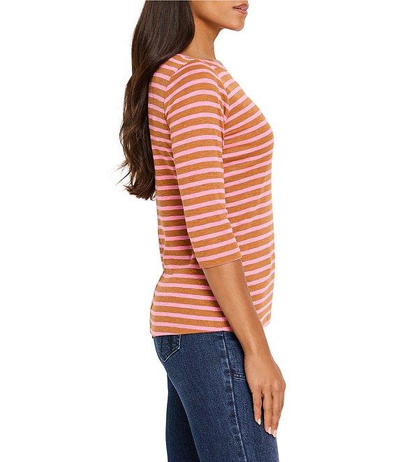 NIC + ZOE NZT Knit Stripe Boat Neck 3/4 Sleeve Tee Product Image