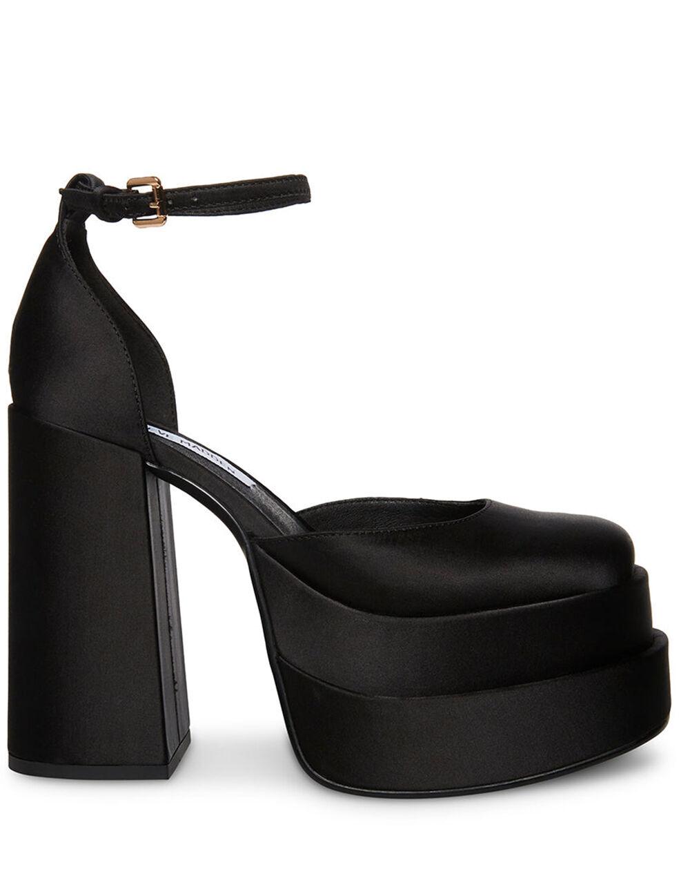 STEVEN MADDEN Charlize Satin Platform Heels - BLACK Product Image