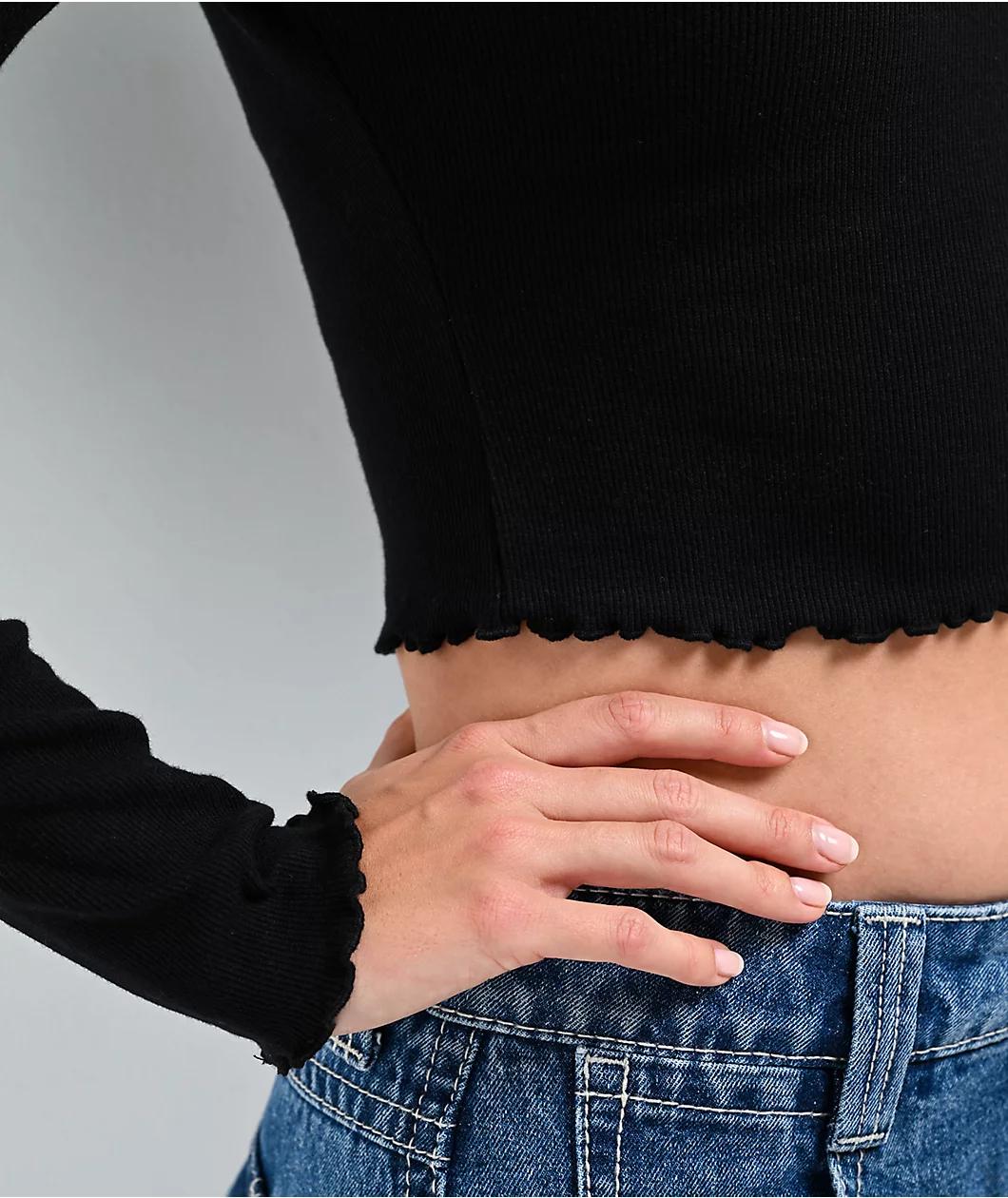 A.LAB Audrina Caviar Cutout Long Sleeve Crop T-Shirt Product Image