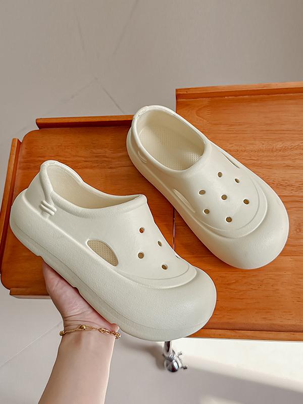 Hollow Round Cut Solid Color Crocs Platform Shoes Sandals Product Image