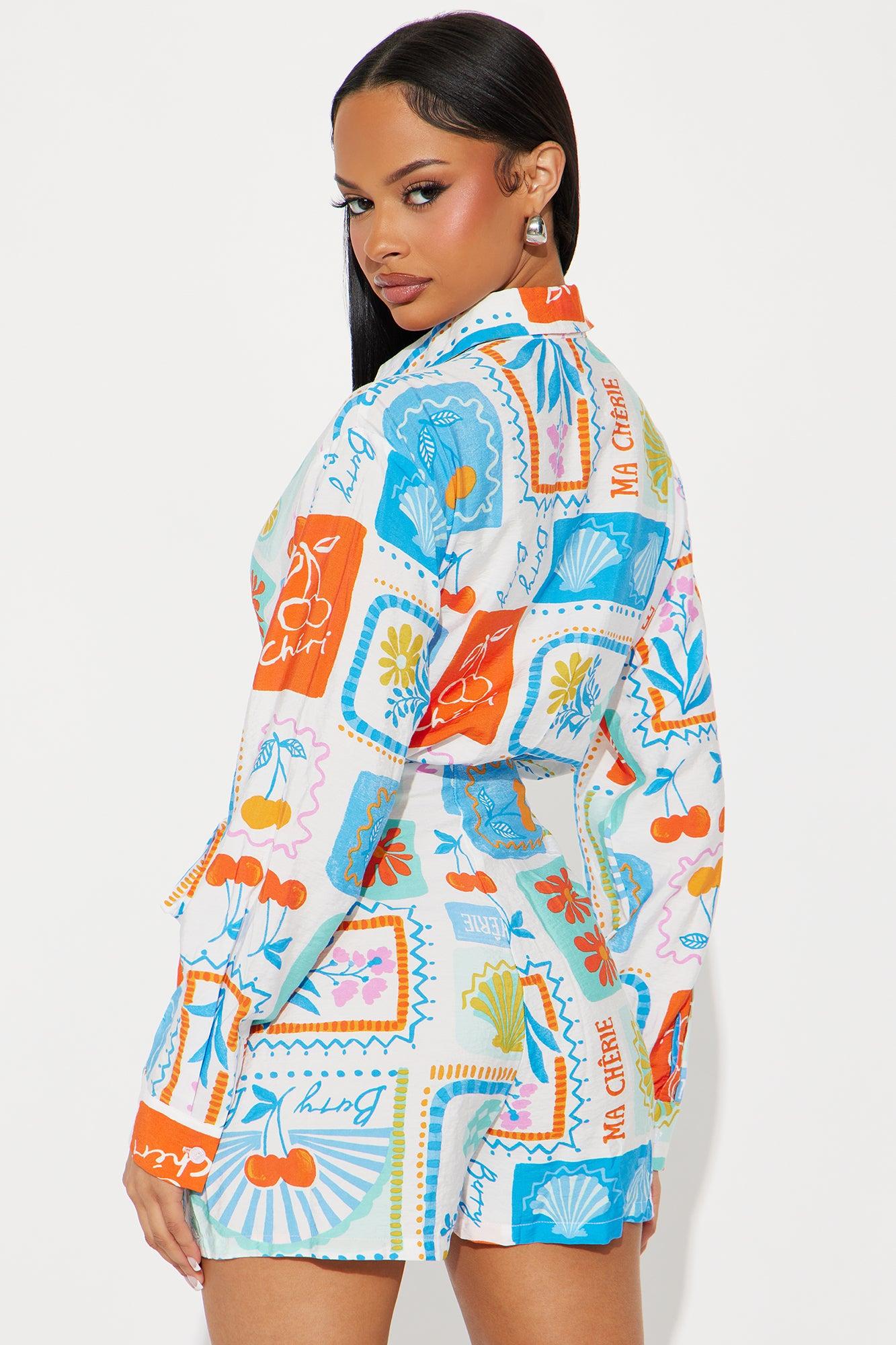 Santorini Skort Romper - White/Blue Product Image