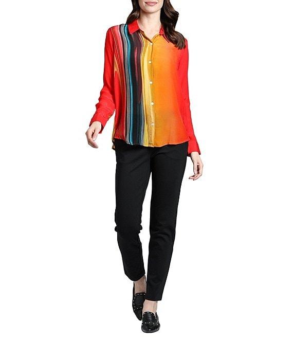 APNY Gradient Print Collared Neckline Long Sleeve Blouse Product Image