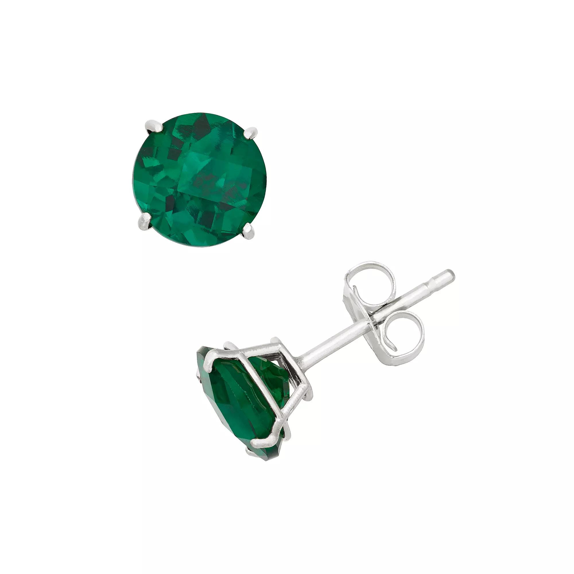 Lab-Created Emerald 10k White Gold Stud Earrings, Women's, Green Product Image