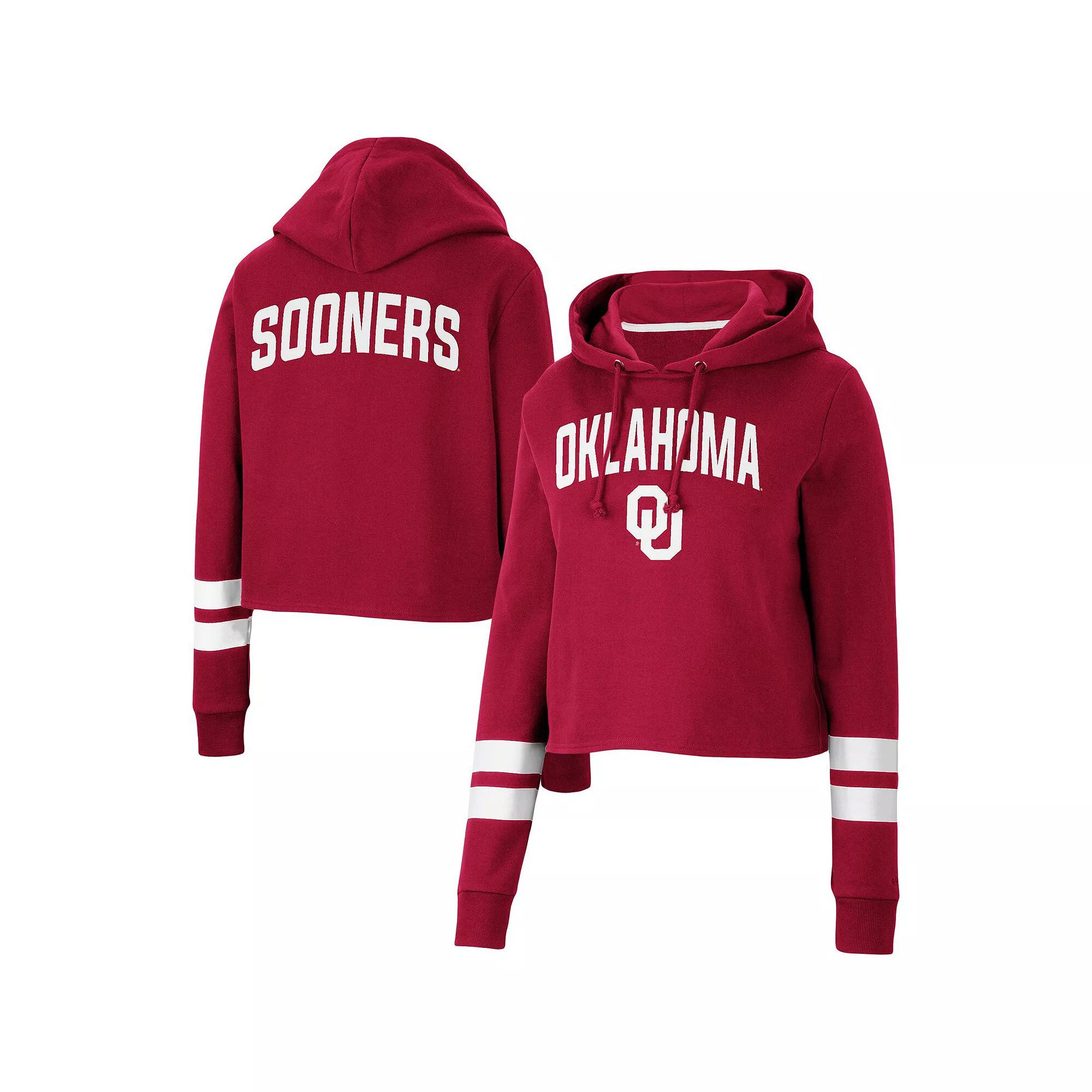 Women's Colosseum Crimson Oklahoma Sooners Throwback Stripe Cropped Pullover Hoodie,  Product Image