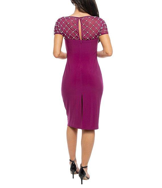 Marina Beaded Scuba Crepe Midi Sheath Dress Product Image