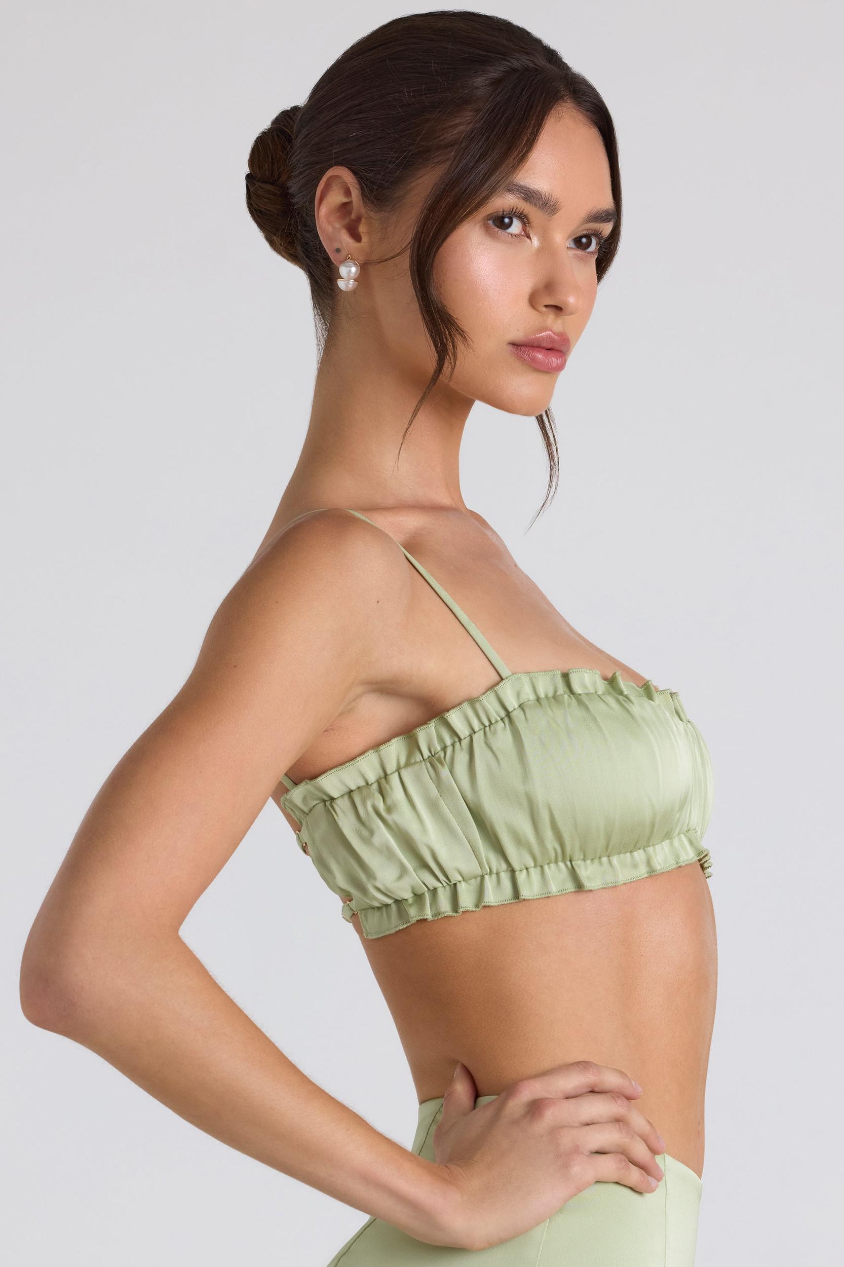 Ruffle-Trim Smocked Crop Top in Spring Green Product Image